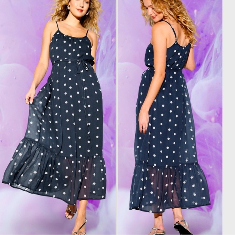 NWTS💓THE OCCASION XL PREMIUM LINE 💓NAVY WHITE CHIFFON WAIST DEFINED MAXI DRESS